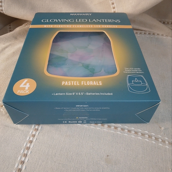 NEW Glowing LED Lanterns with Floating Flameless LED Candles 4pc PASTEL FLORALS - Picture 3 of 7